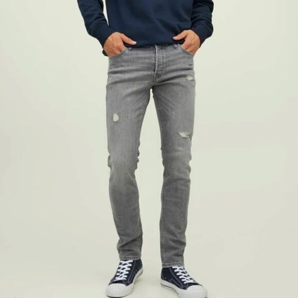Mens Jack & Jones Slim Glenn Low Rise Jeans Gray Sz 33/32”NWT